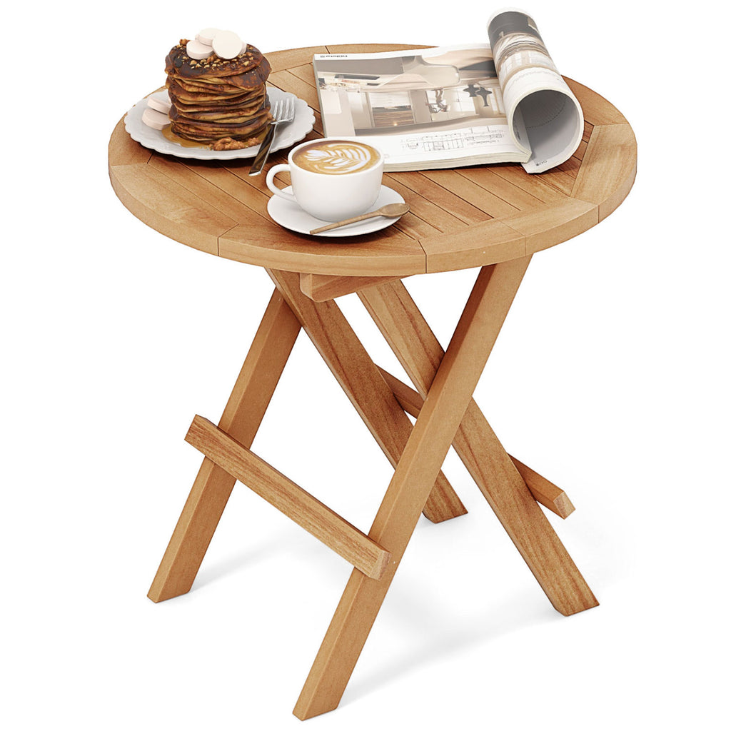 Portable and Compact Outdoor End Table with X-shaped Legs Slatted