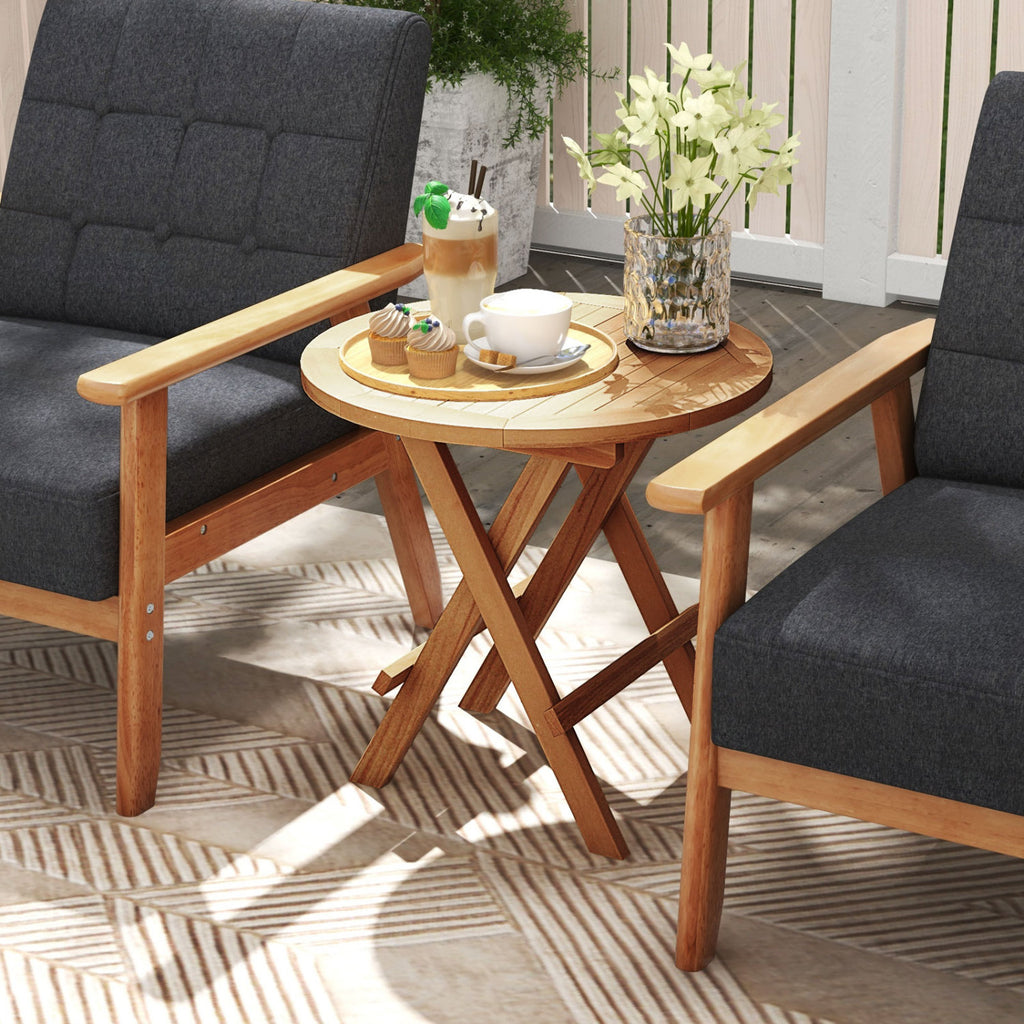 Portable and Compact Outdoor End Table with X-shaped Legs Slatted