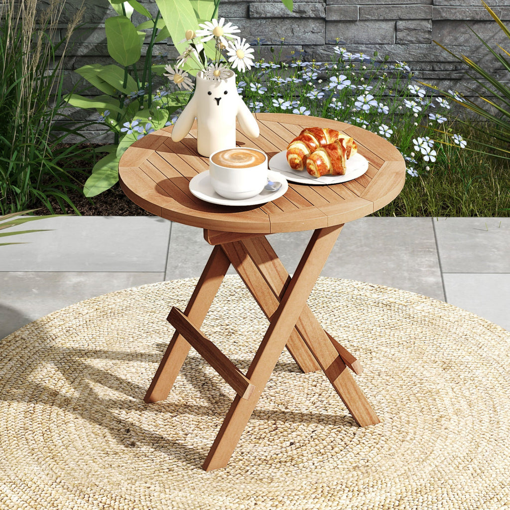 Portable and Compact Outdoor End Table with X-shaped Legs Slatted