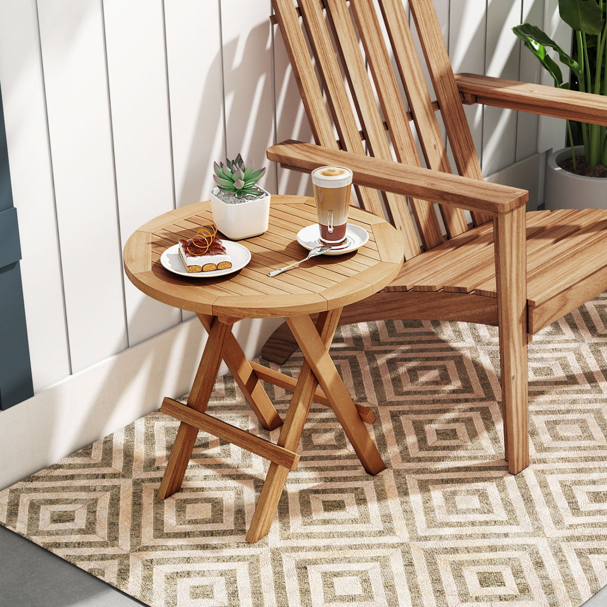 Portable and Compact Outdoor End Table with X-shaped Legs Slatted