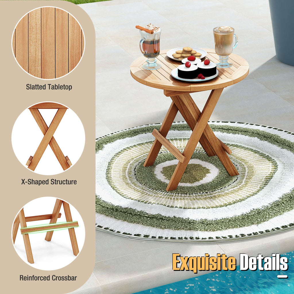 Portable and Compact Outdoor End Table with X-shaped Legs Slatted