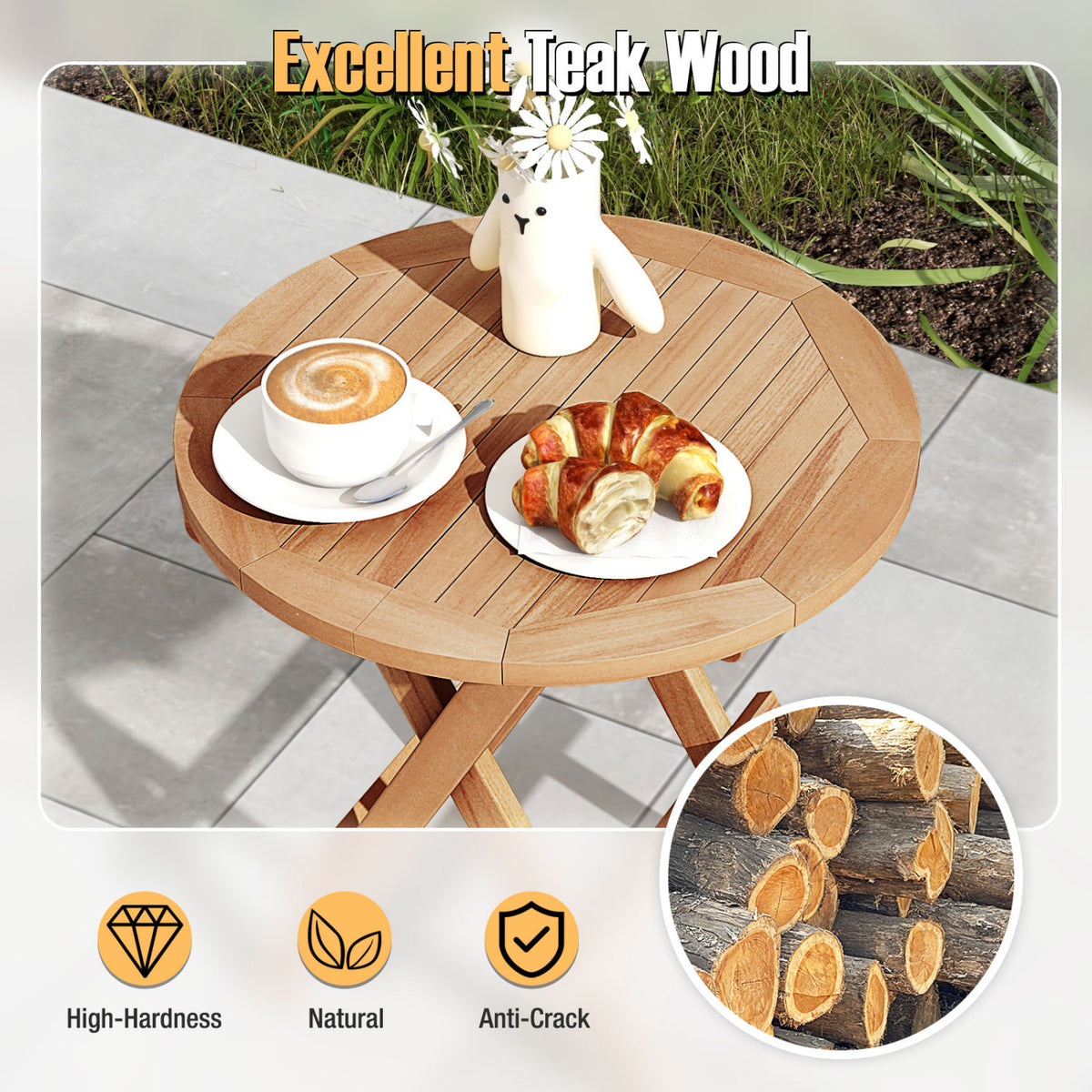 Portable and Compact Outdoor End Table with X-shaped Legs Slatted