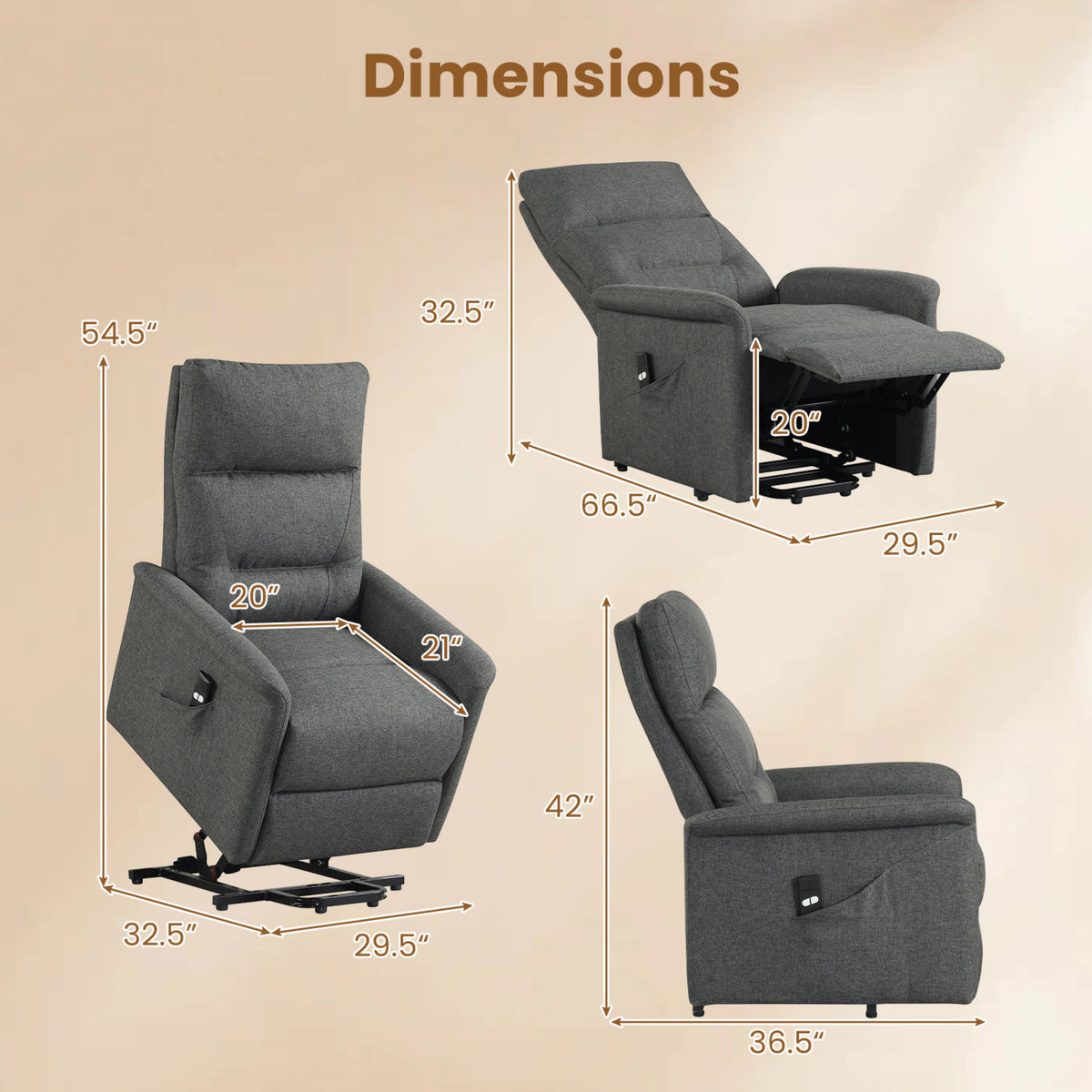 Power Lift Recliner Chair for Elderly - Gray
