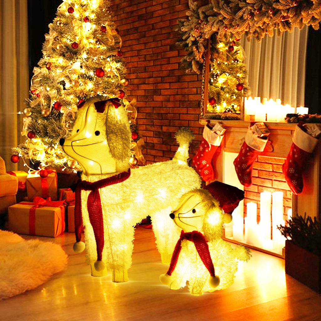 Pre-Lit Poodle Dog Christmas Decor with 60 LED Lights for Indoor Outdoor