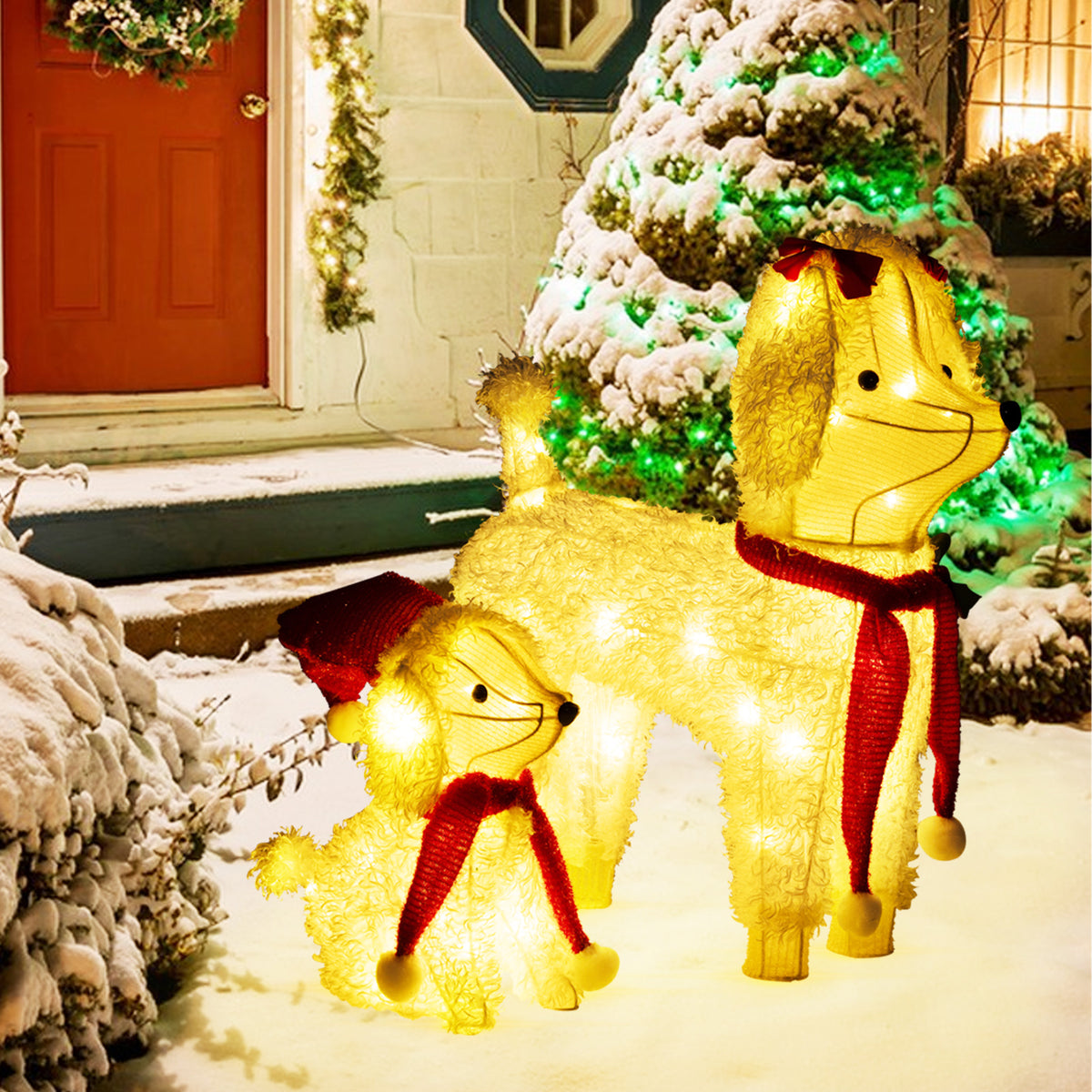 Pre-Lit Poodle Dog Christmas Decor with 60 LED Lights for Indoor Outdoor