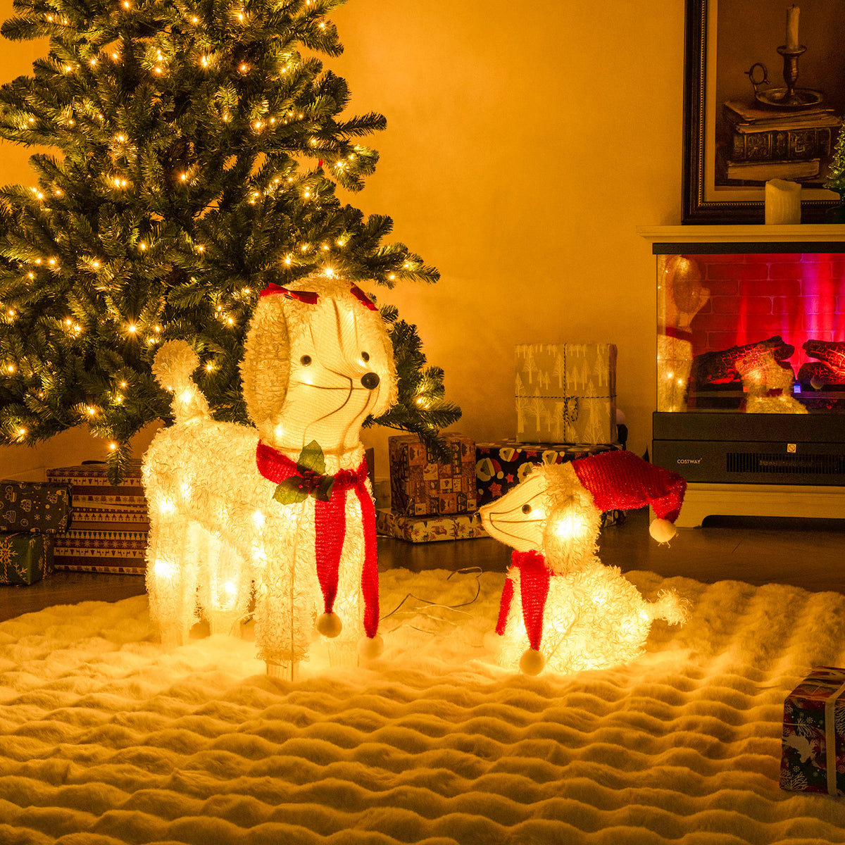 Pre-Lit Poodle Dog Christmas Decor with 60 LED Lights for Indoor Outdoor