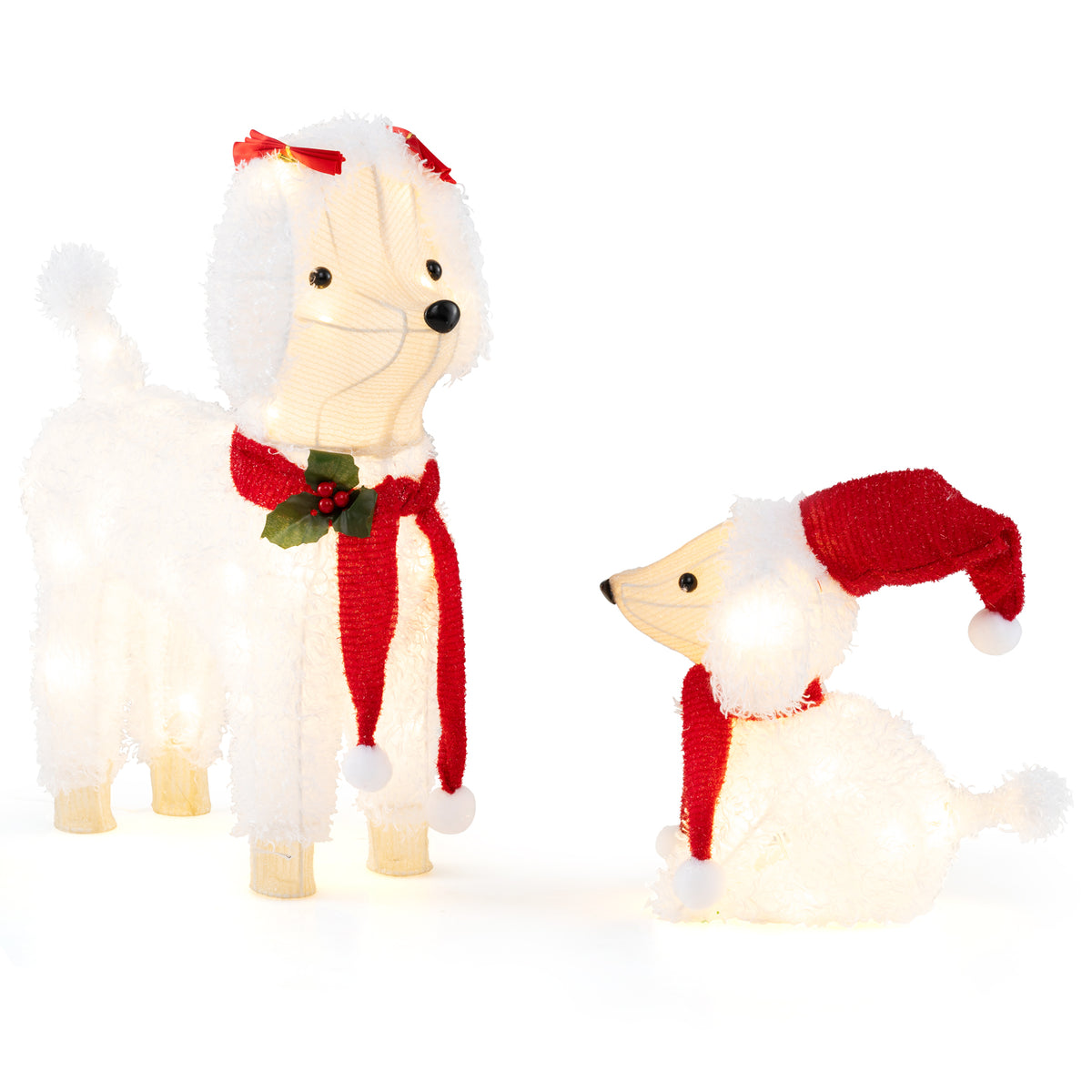 Pre-Lit Poodle Dog Christmas Decor with 60 LED Lights for Indoor Outdoor
