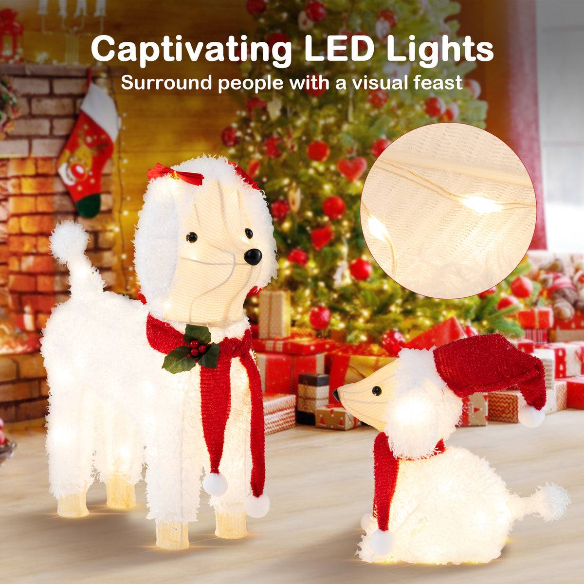 Pre-Lit Poodle Dog Christmas Decor with 60 LED Lights for Indoor Outdoor