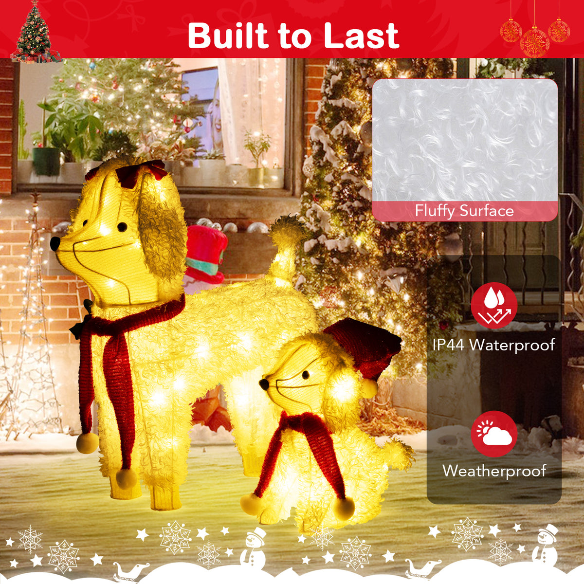 Pre-Lit Poodle Dog Christmas Decor with 60 LED Lights for Indoor Outdoor