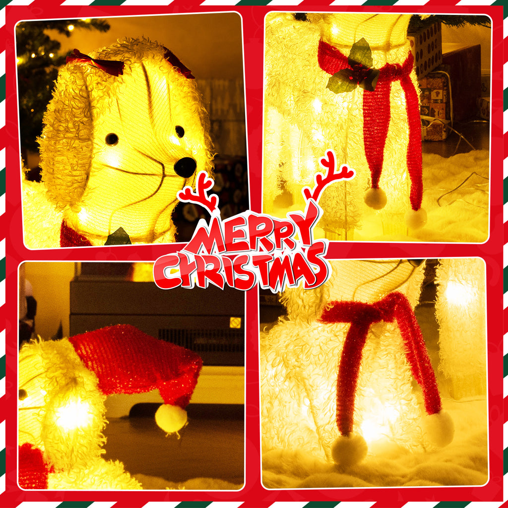 Pre-Lit Poodle Dog Christmas Decor with 60 LED Lights for Indoor Outdoor