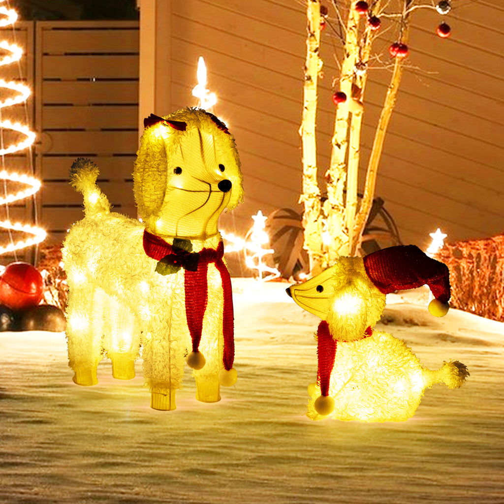 Pre-Lit Poodle Dog Christmas Decor with 60 LED Lights for Indoor Outdoor