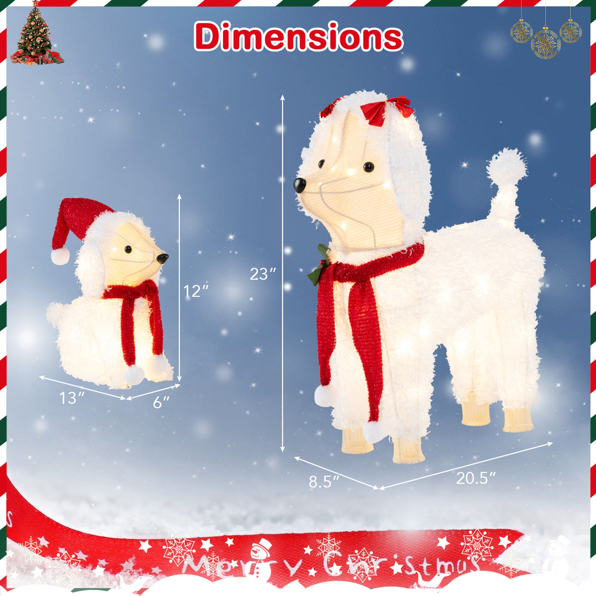 Pre-Lit Poodle Dog Christmas Decor with 60 LED Lights for Indoor Outdoor