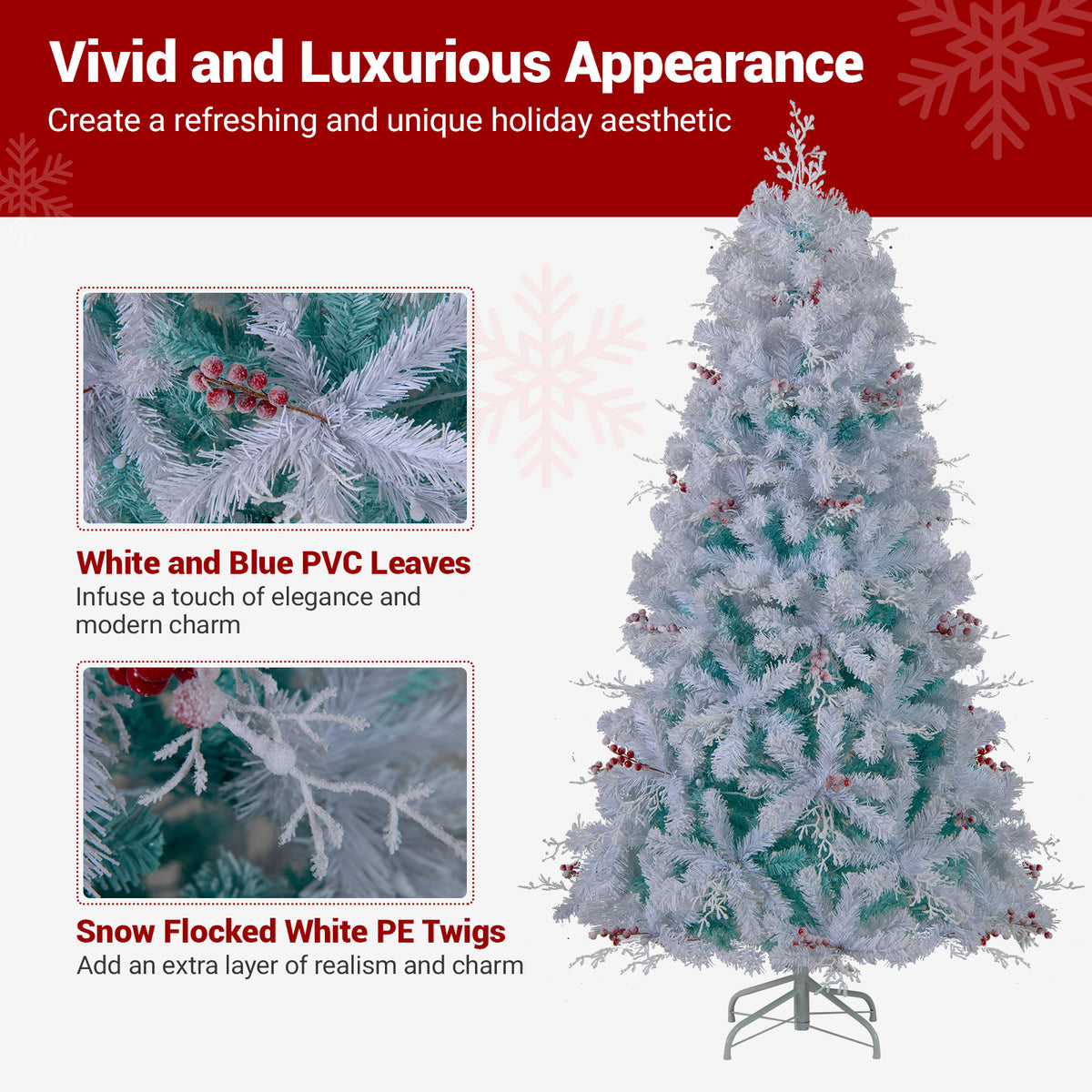 Costway 6 & 7 Ft Pre-Lit Artificial Christmas Tree with Snow Flocked Tips - Frosted Berries & LED Lights