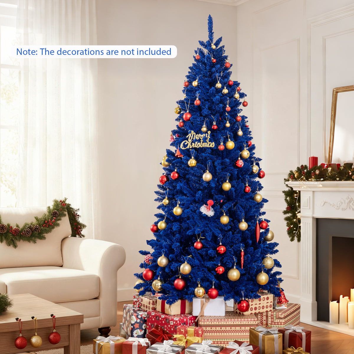 7 ft Blue Pre-Lit Artificial Christmas Tree with 340 LED Lights & 3 Modes