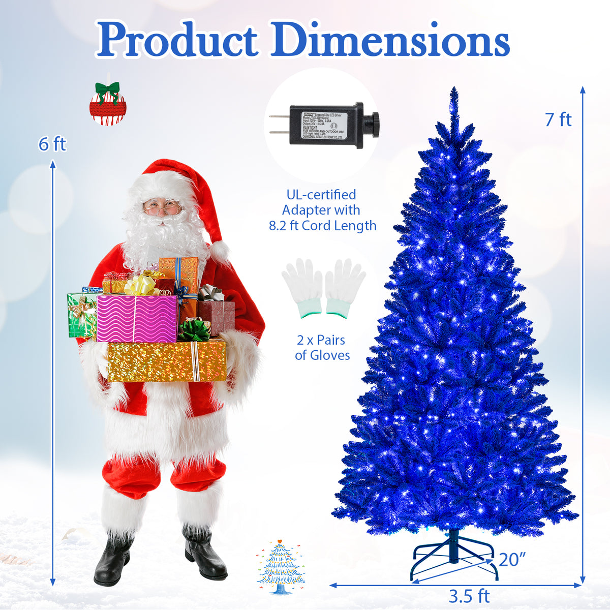 7 ft Blue Pre-Lit Artificial Christmas Tree with 340 LED Lights & 3 Modes