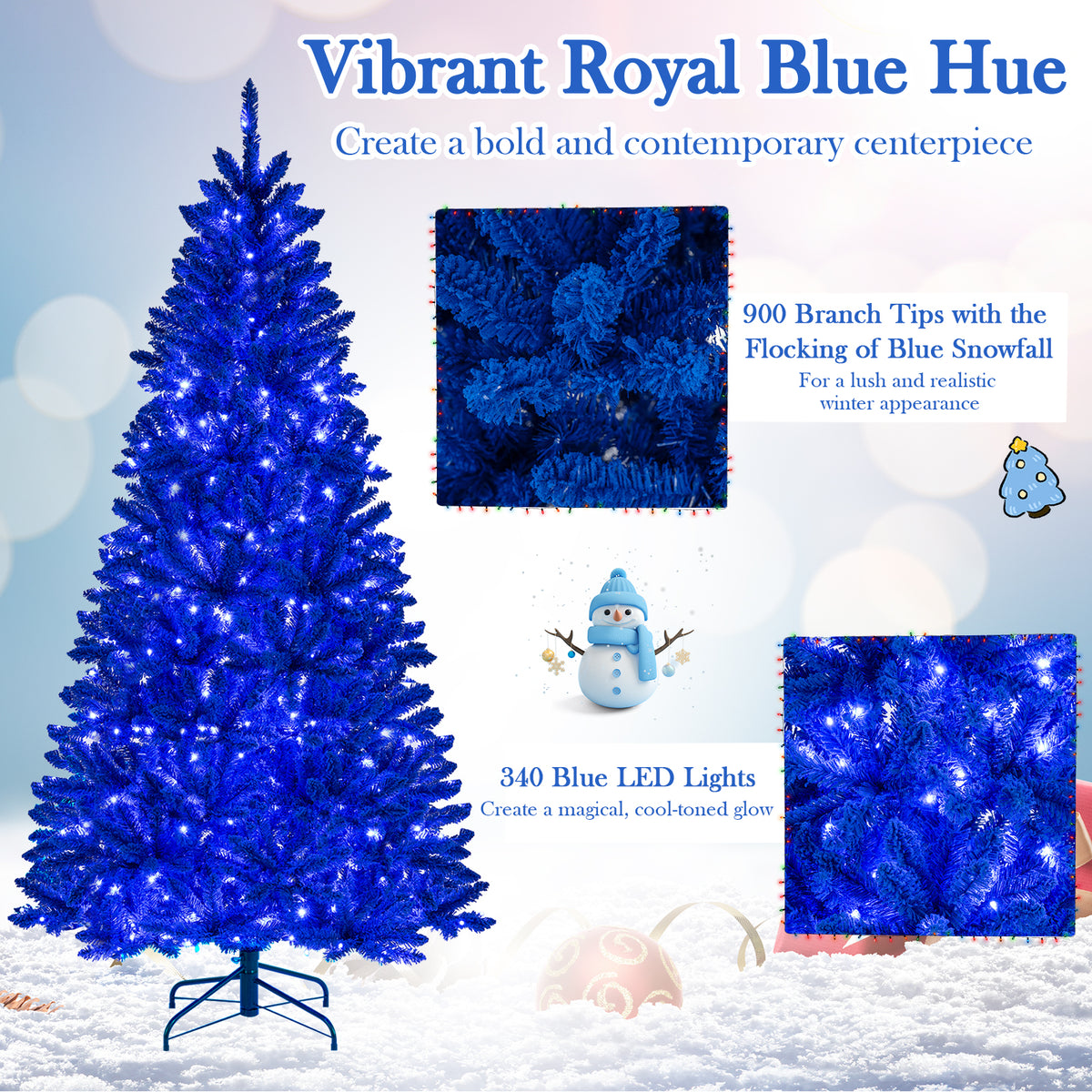7 ft Blue Pre-Lit Artificial Christmas Tree with 340 LED Lights & 3 Modes