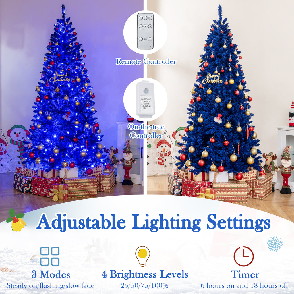 7 ft Blue Pre-Lit Artificial Christmas Tree with 340 LED Lights & 3 Modes