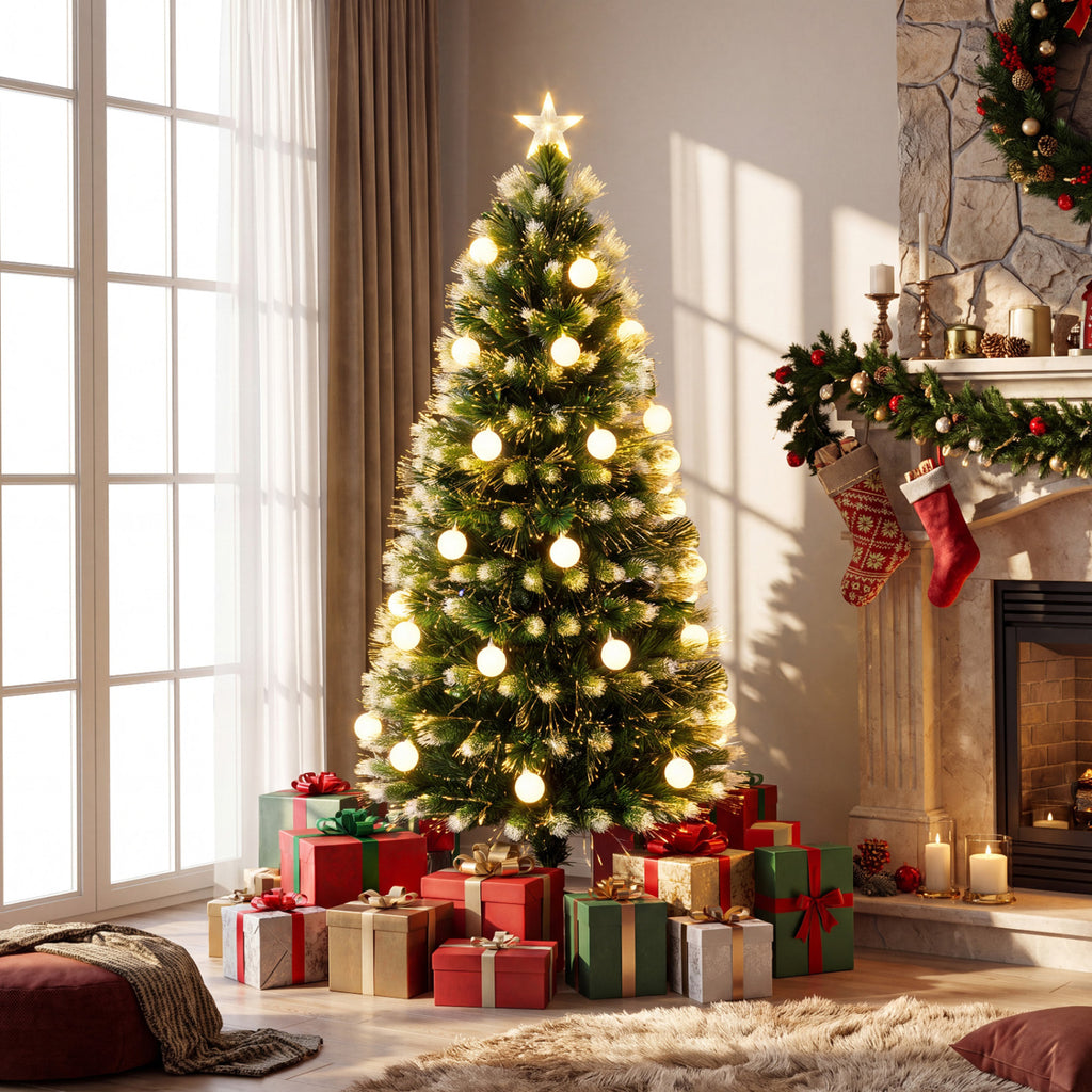 5 FT Pre-Lit Artificial Christmas Tree with Dazzling Optical Fibers - Frosted Leaves
