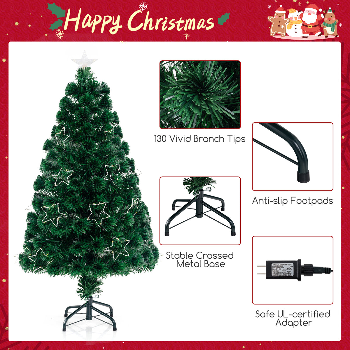 4 ft Pre-Lit Artificial Christmas Tree with Top Star and Branch Tips - Costway