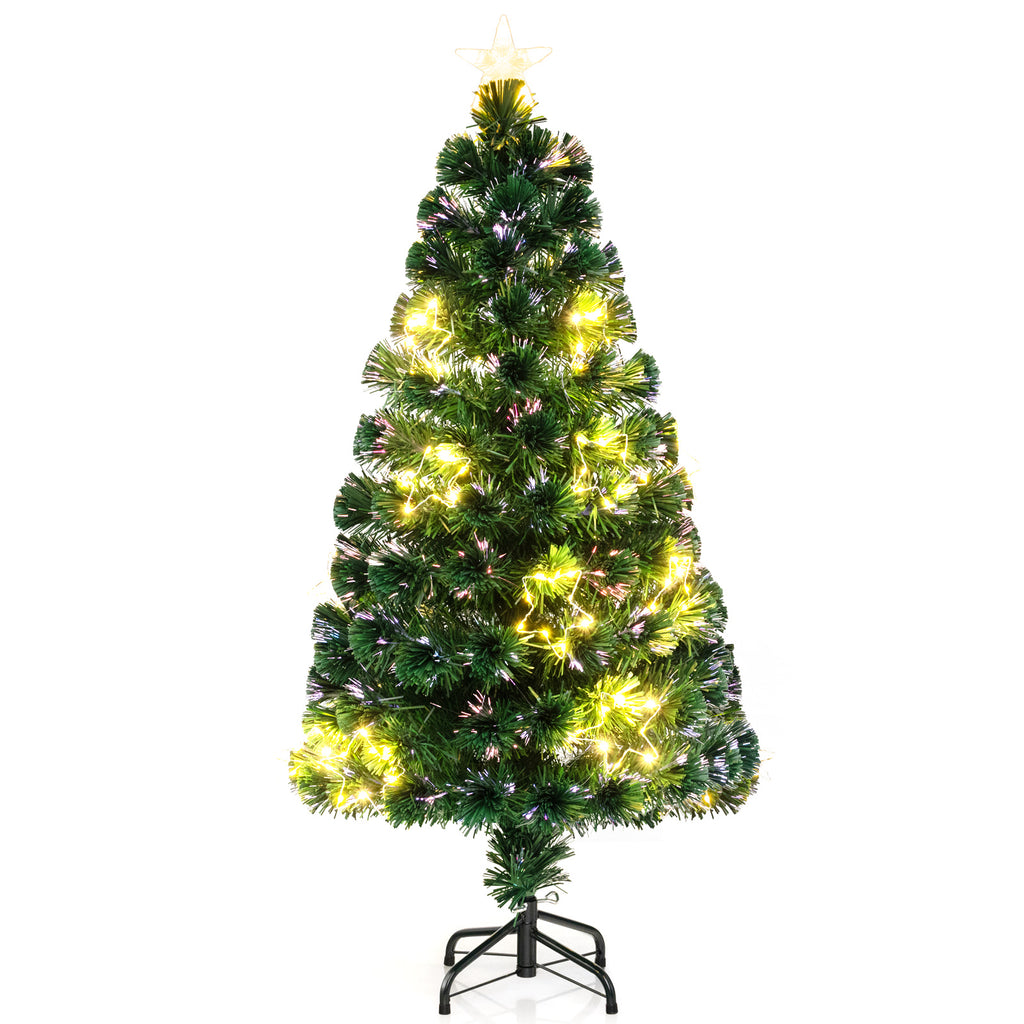 4 ft Pre-Lit Artificial Christmas Tree with Top Star and Branch Tips - Costway