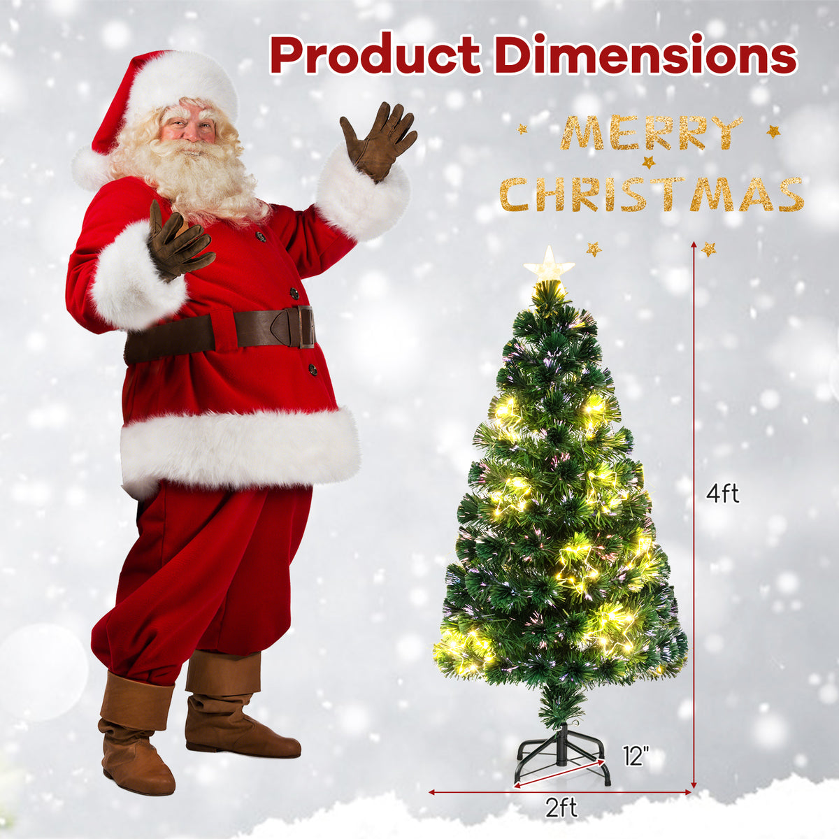 4 ft Pre-Lit Artificial Christmas Tree with Top Star and Branch Tips - Costway