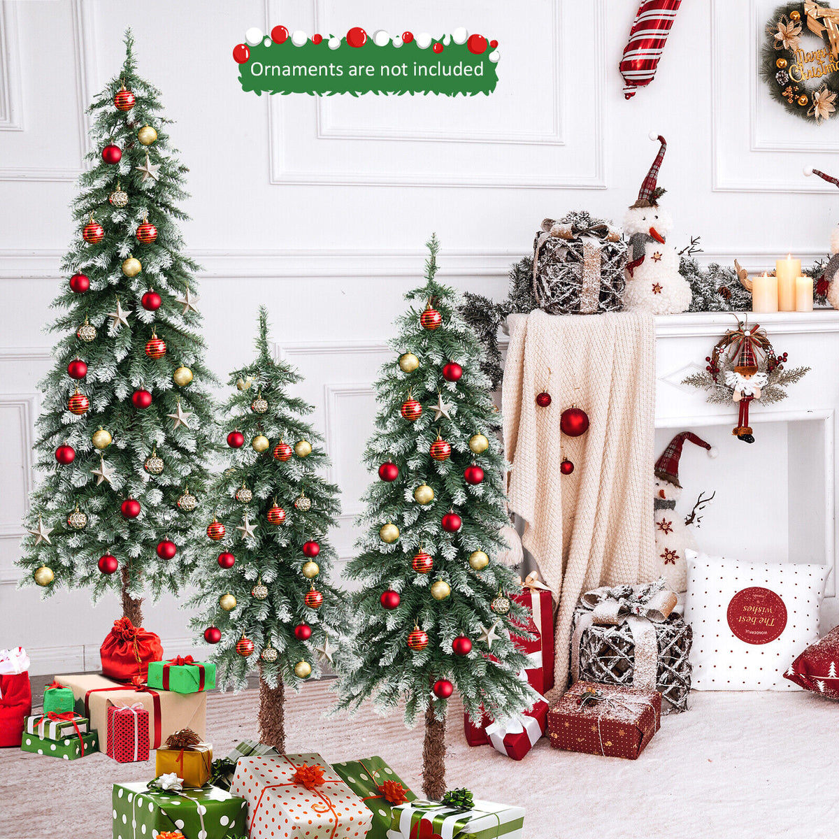 Pre-Lit Christmas Tree Set of 3 - Slim Snowy Artificial Trees with LED Lights - Variation of THIS listing