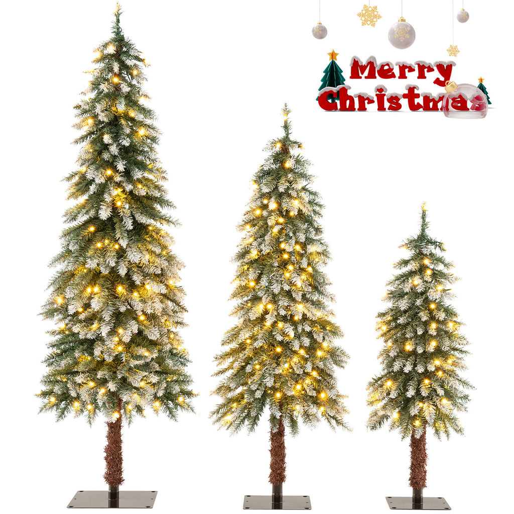 Pre-Lit Christmas Tree Set of 3 - Slim Snowy Artificial Trees with LED Lights - Variation of THIS listing