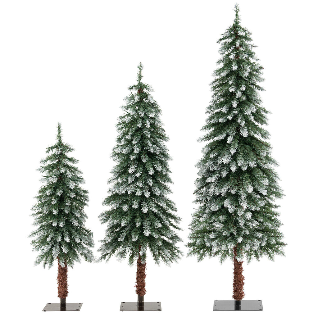 Pre-Lit Christmas Tree Set of 3 - Slim Snowy Artificial Trees with LED Lights - Variation of THIS listing