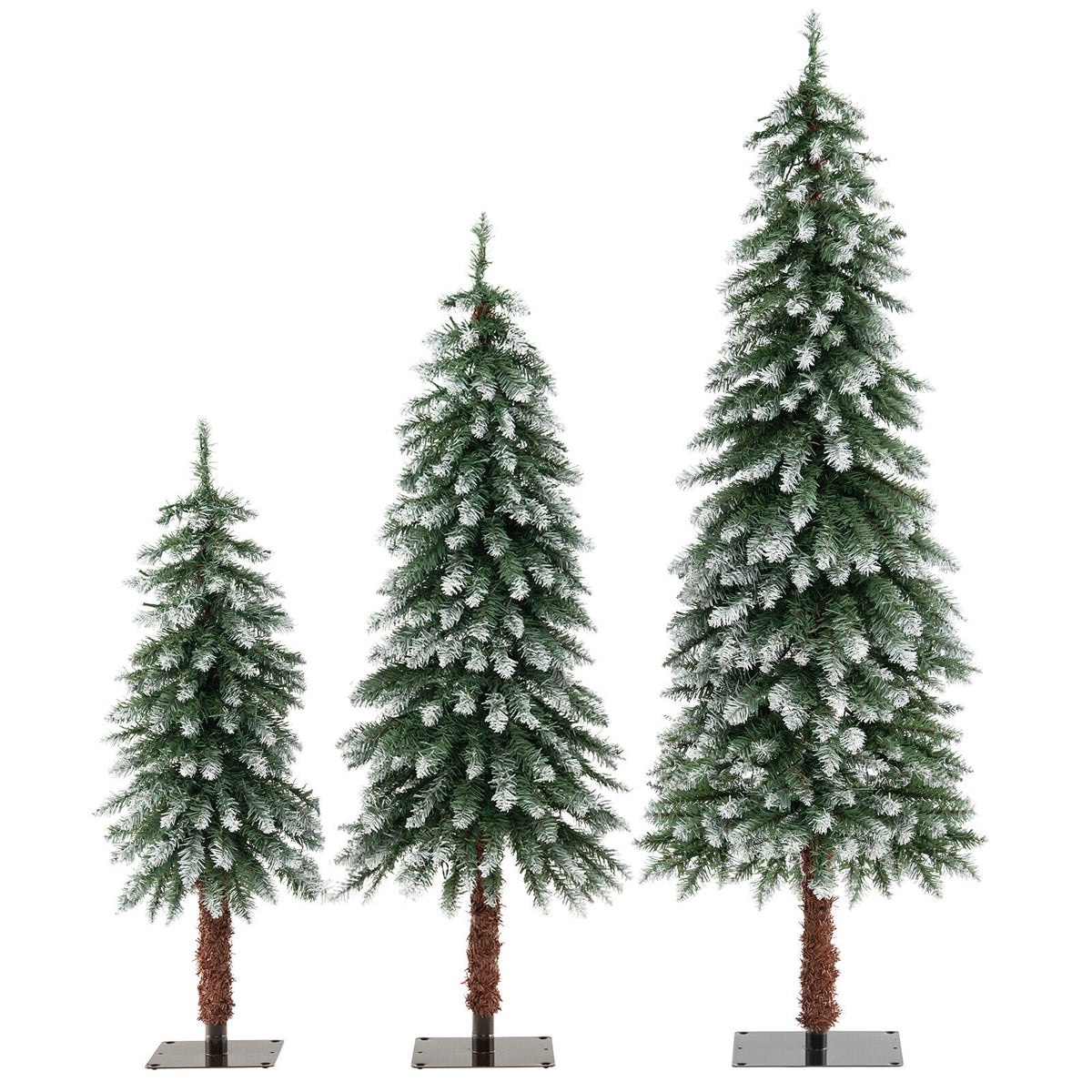 Pre-Lit Christmas Tree Set of 3 - Slim Snowy Artificial Trees with LED Lights - Variation of THIS listing