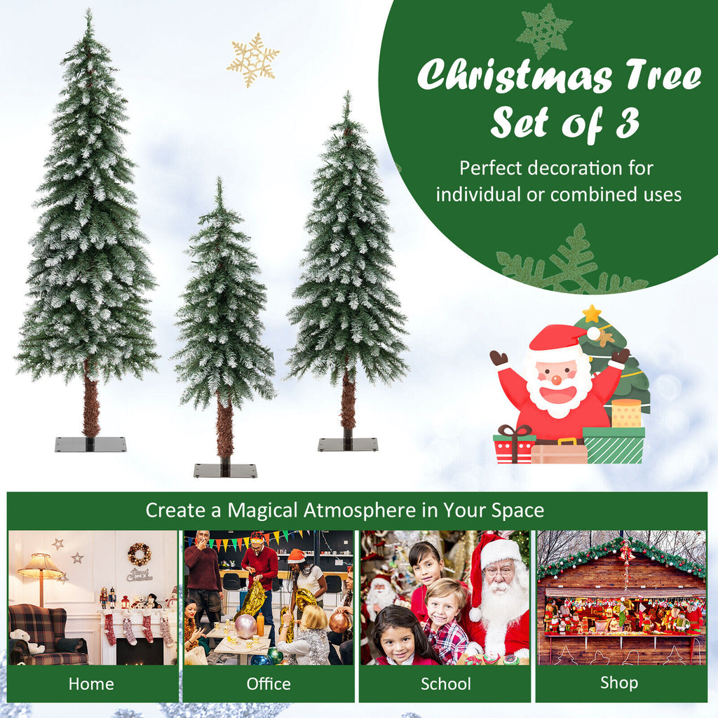 Pre-Lit Christmas Tree Set of 3 - Slim Snowy Artificial Trees with LED Lights - Variation of THIS listing