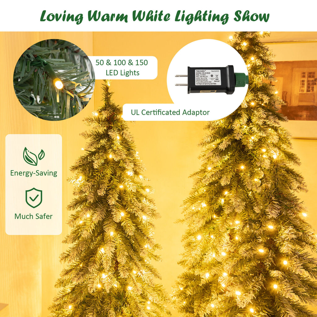Pre-Lit Christmas Tree Set of 3 - Slim Snowy Artificial Trees with LED Lights - Variation of THIS listing
