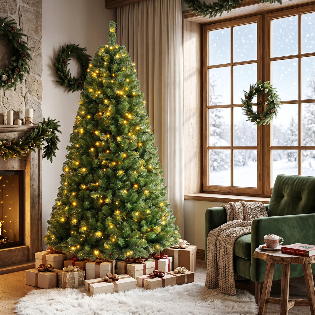 Pre-Lit Green Artificial Christmas Tree with Full Branch Tips - 6 Ft, Multi-Color LED Lights