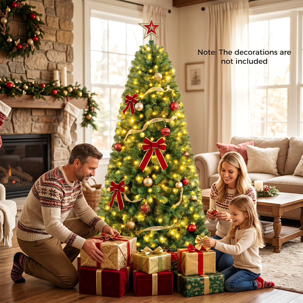 Pre-Lit Green Artificial Christmas Tree with Full Branch Tips - 6 Ft, Multi-Color LED Lights