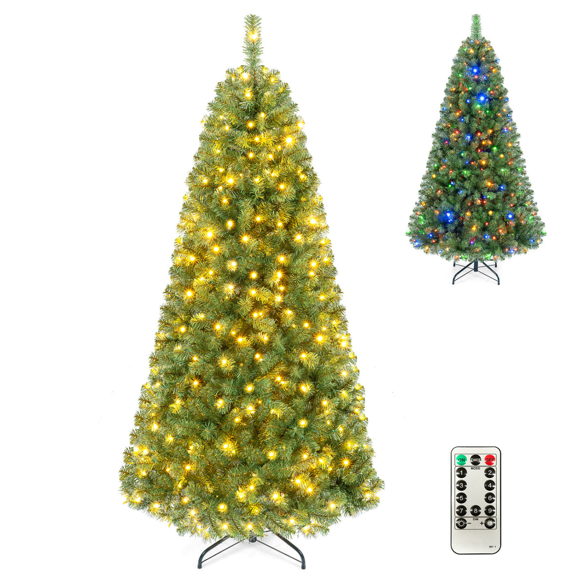 Pre-Lit Green Artificial Christmas Tree with Full Branch Tips - 6 Ft, Multi-Color LED Lights