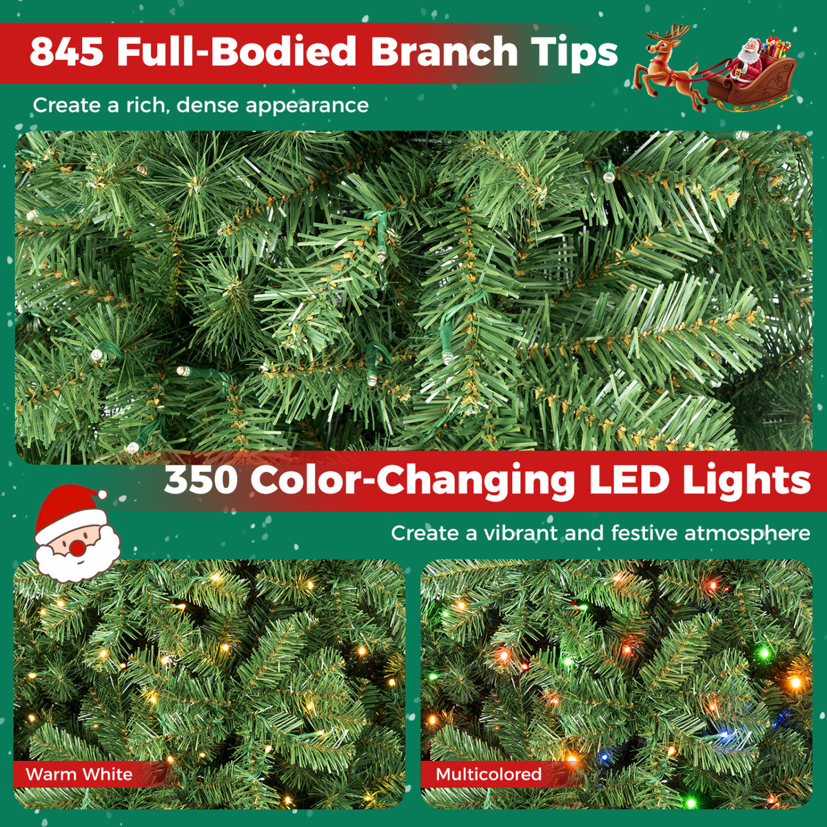 Pre-Lit Green Artificial Christmas Tree with Full Branch Tips - 6 Ft, Multi-Color LED Lights