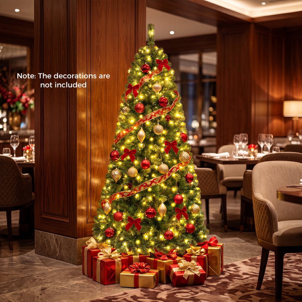 Pre-Lit Green Artificial Christmas Tree with Full Branch Tips - 6 Ft, Multi-Color LED Lights