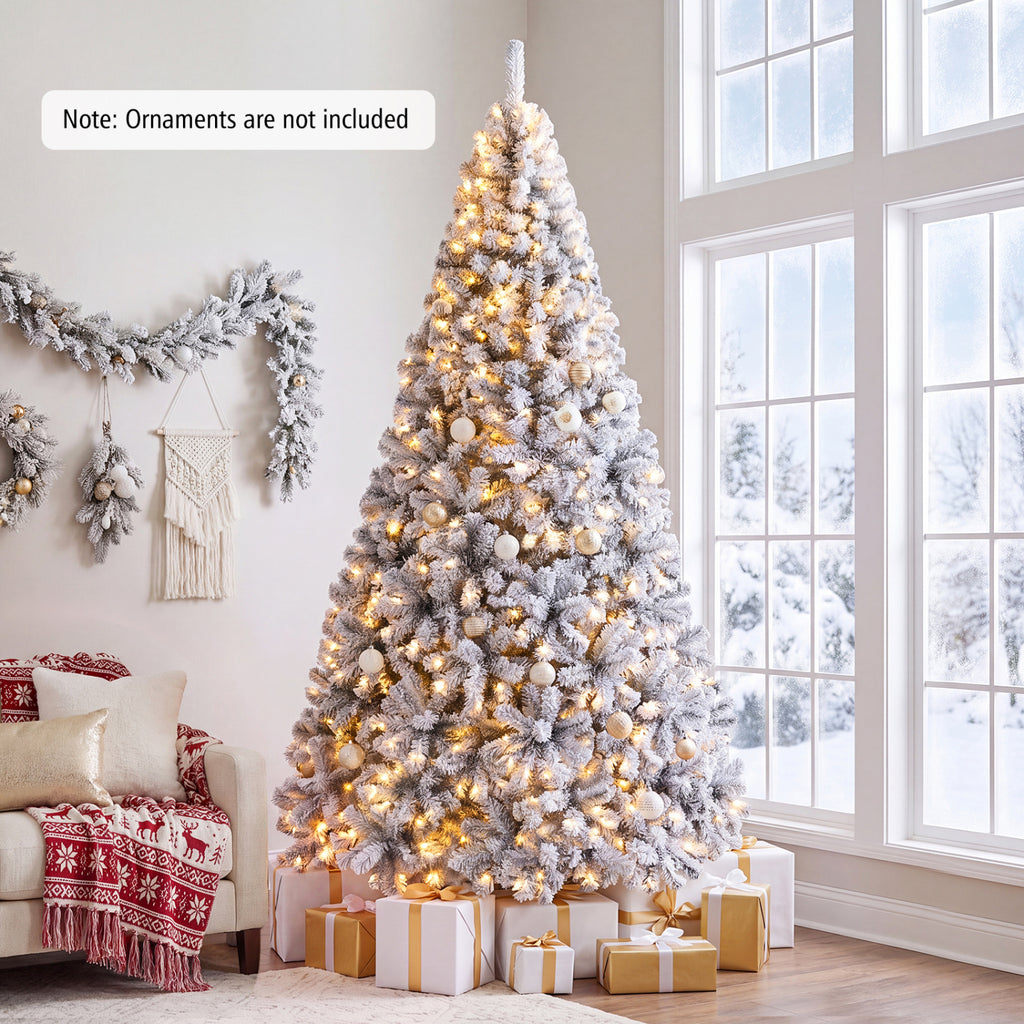 Pre-Lit Premium Snow-Flocked Hinged Artificial Christmas Tree - 4.5 ft with 600 LED Lights