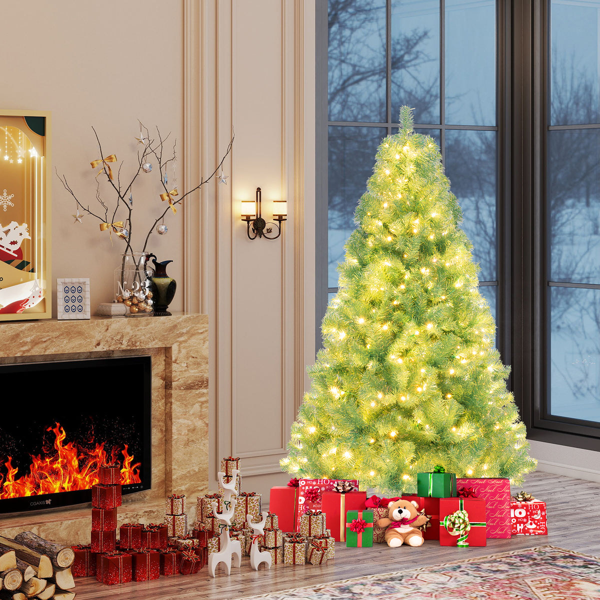 Green 6ft Pre-Lit Artificial Christmas Tree with 688 Tips & 250 LED Lights
