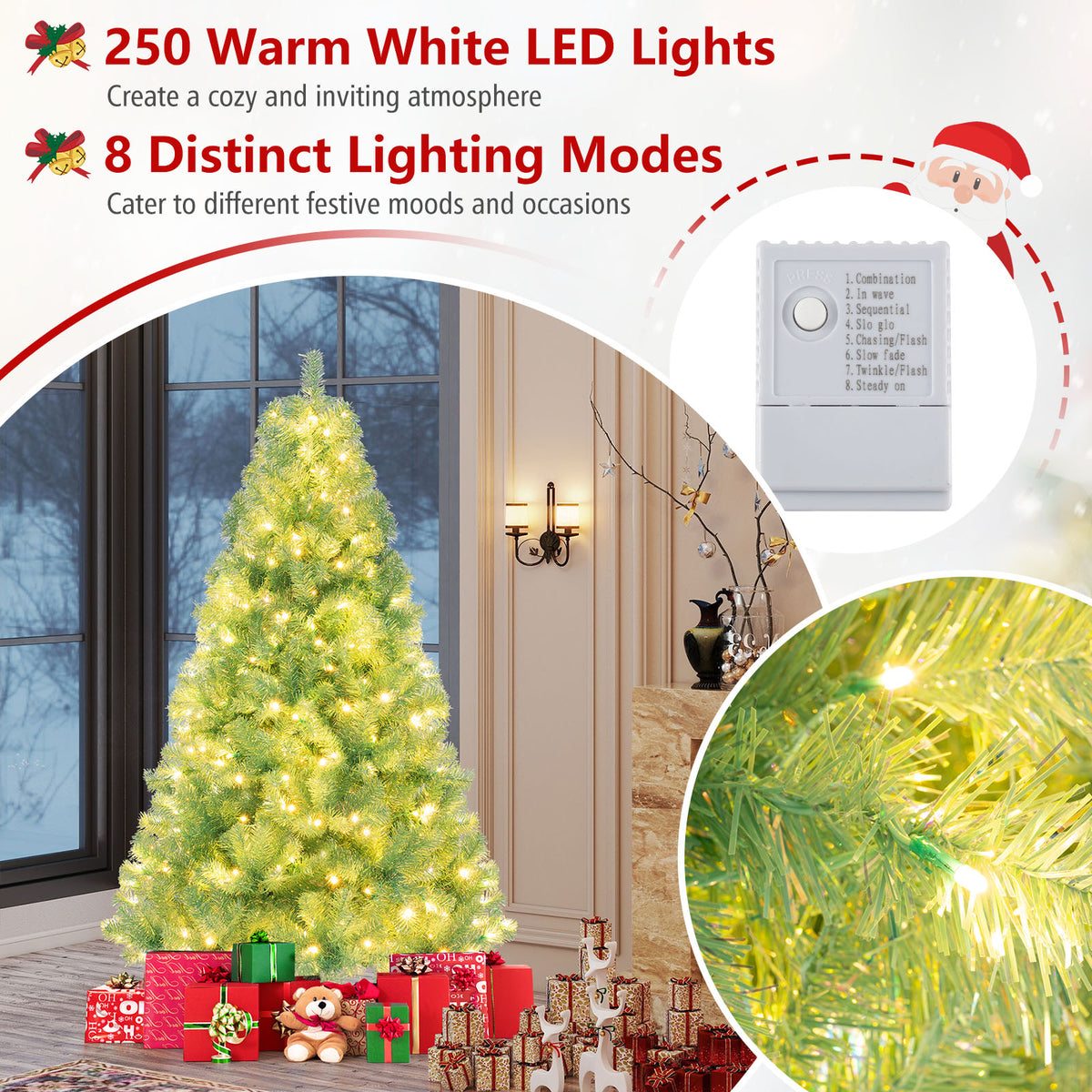 Green 6ft Pre-Lit Artificial Christmas Tree with 688 Tips & 250 LED Lights