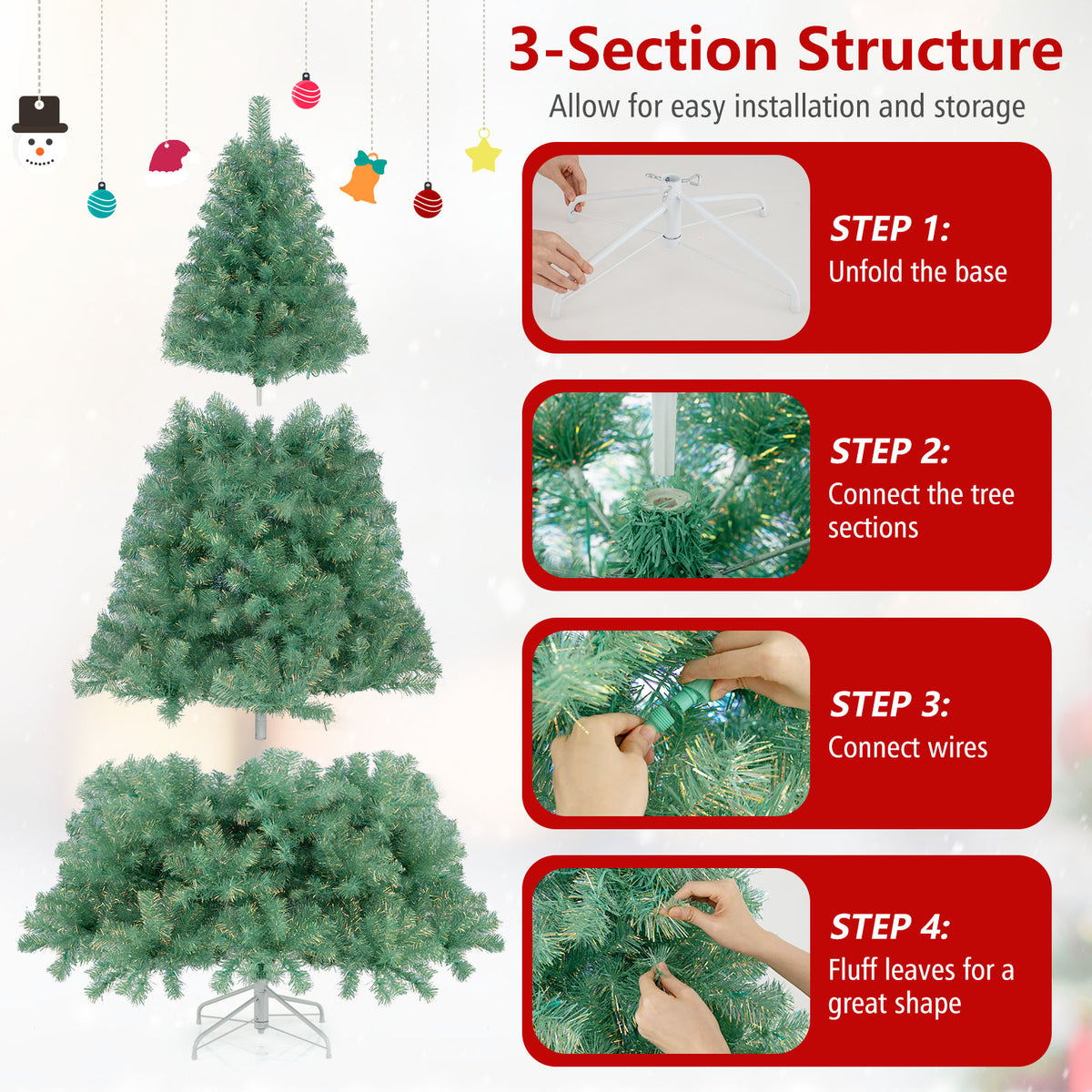 Green 6ft Pre-Lit Artificial Christmas Tree with 688 Tips & 250 LED Lights