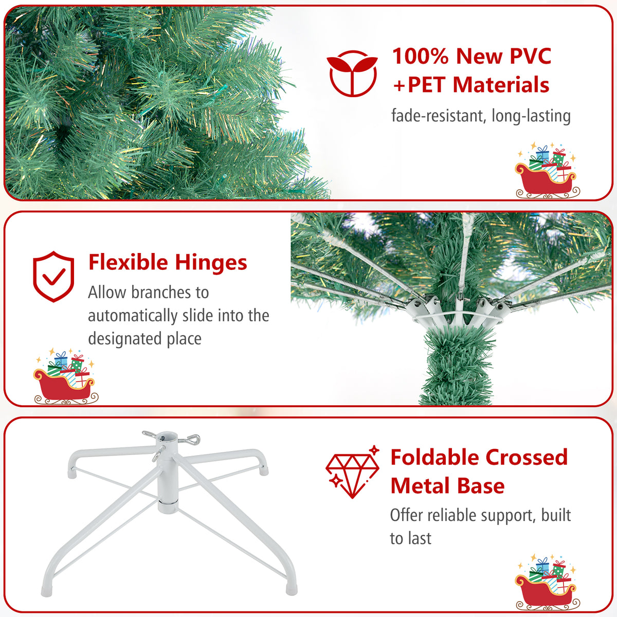 Green 6ft Pre-Lit Artificial Christmas Tree with 688 Tips & 250 LED Lights
