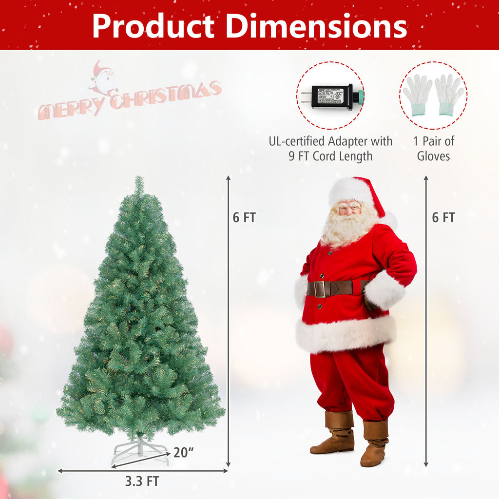Green 6ft Pre-Lit Artificial Christmas Tree with 688 Tips & 250 LED Lights