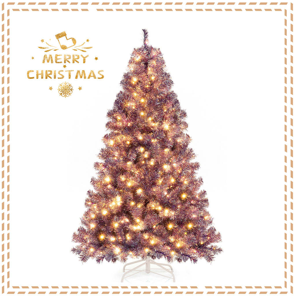 Deep Purple Artificial Christmas Tree with Warm White LED Lights - 6 ft