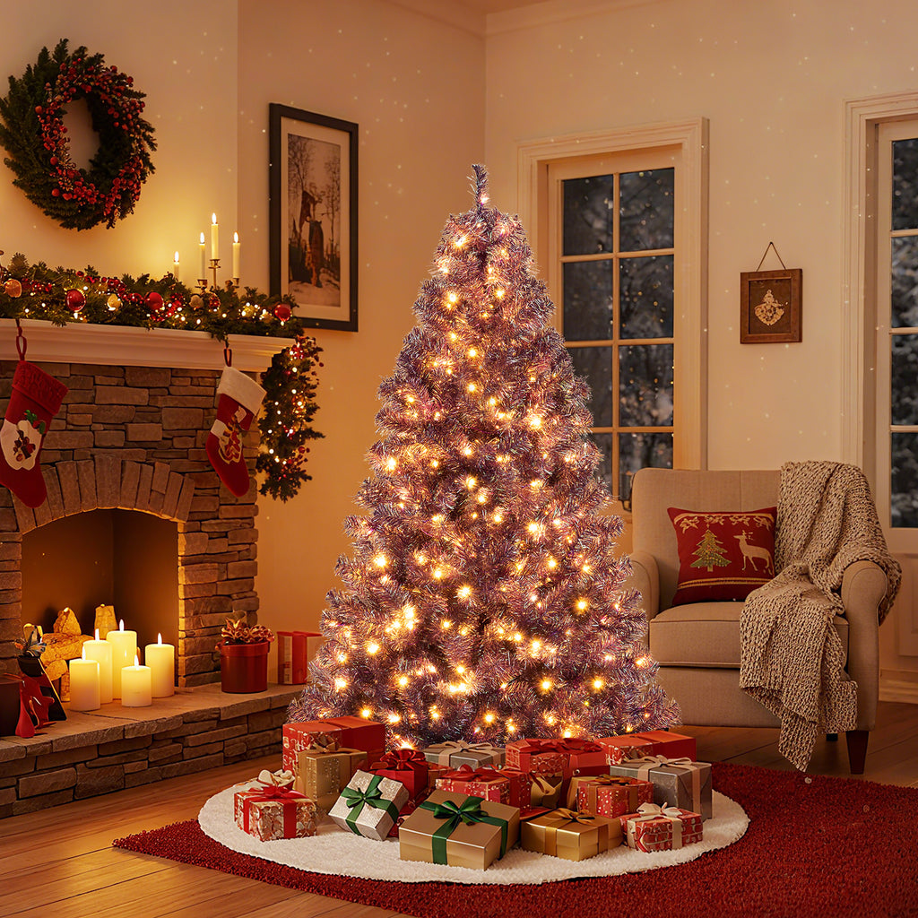 Deep Purple Artificial Christmas Tree with Warm White LED Lights - 6 ft