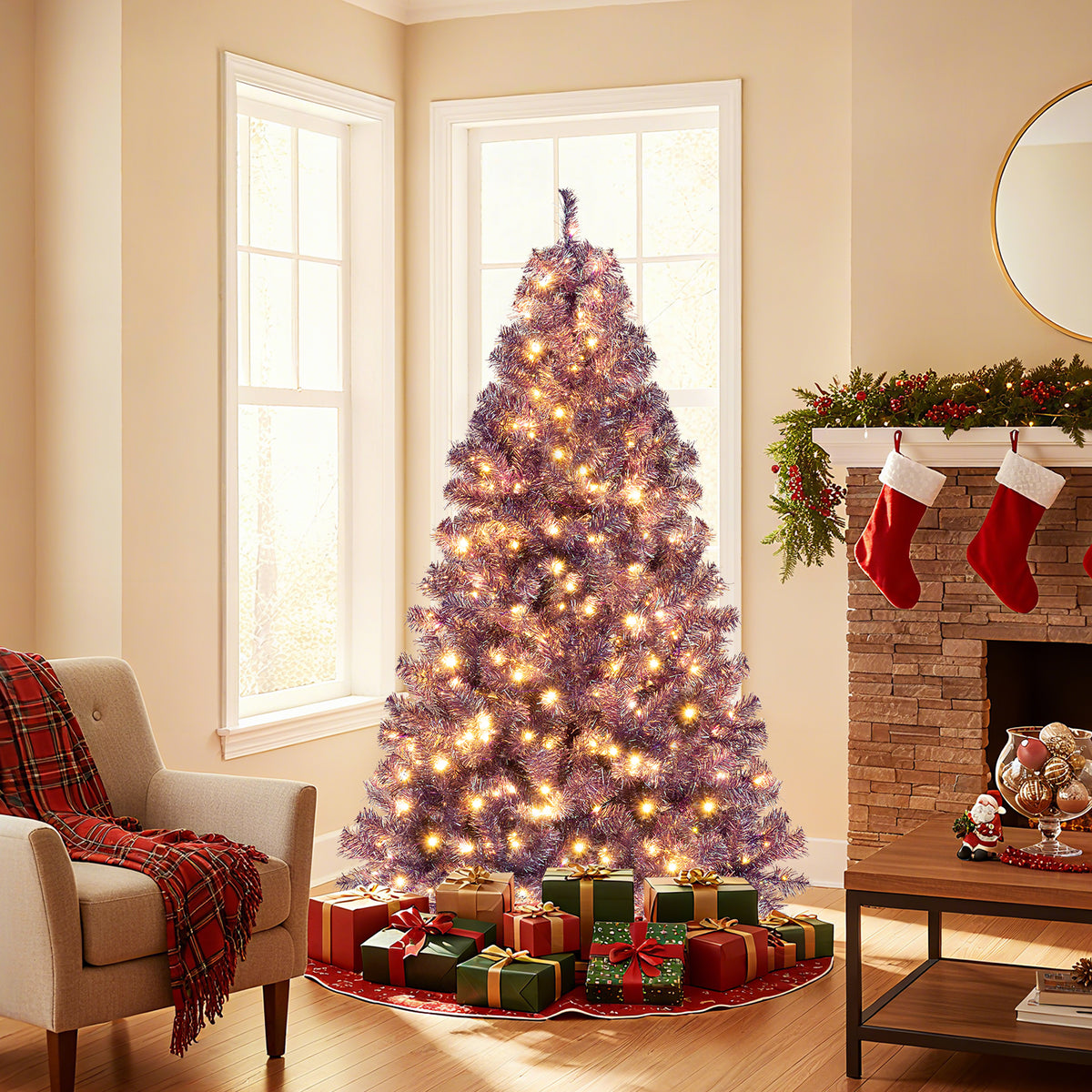 Deep Purple Artificial Christmas Tree with Warm White LED Lights - 6 ft