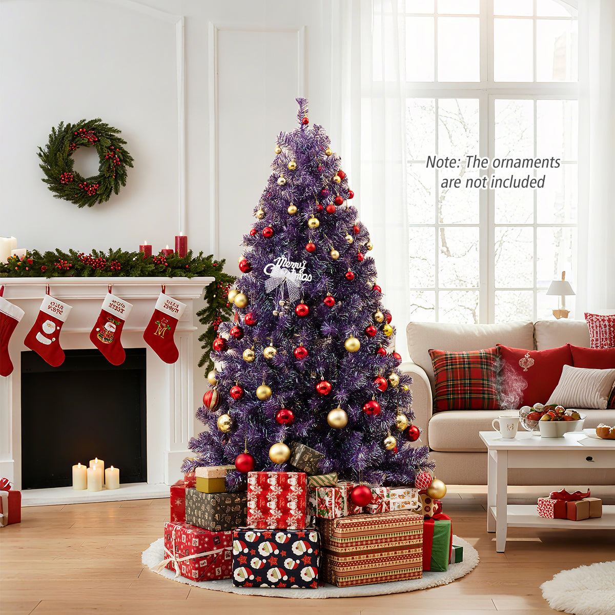 Deep Purple Artificial Christmas Tree with Warm White LED Lights - 6 ft