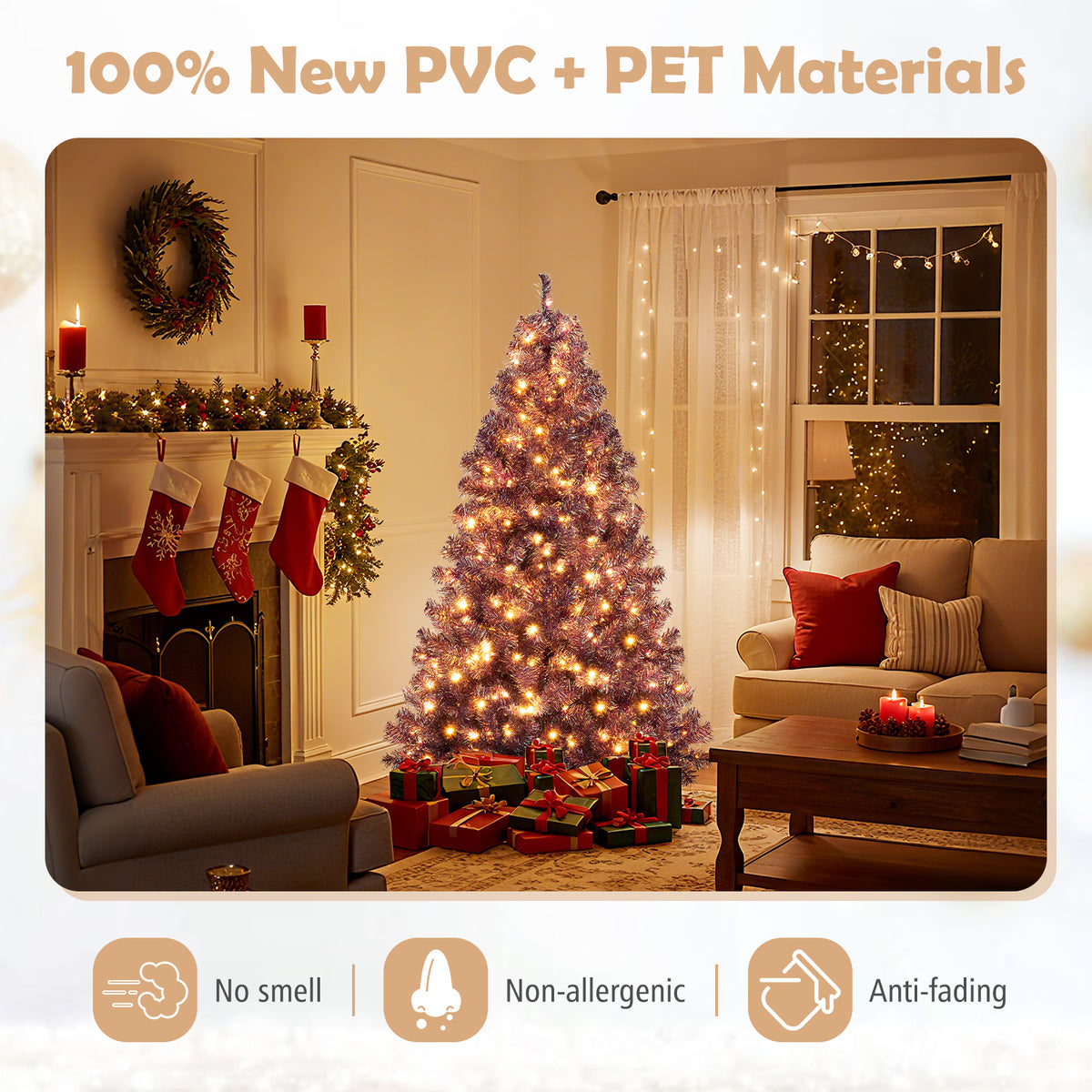 Deep Purple Artificial Christmas Tree with Warm White LED Lights - 6 ft