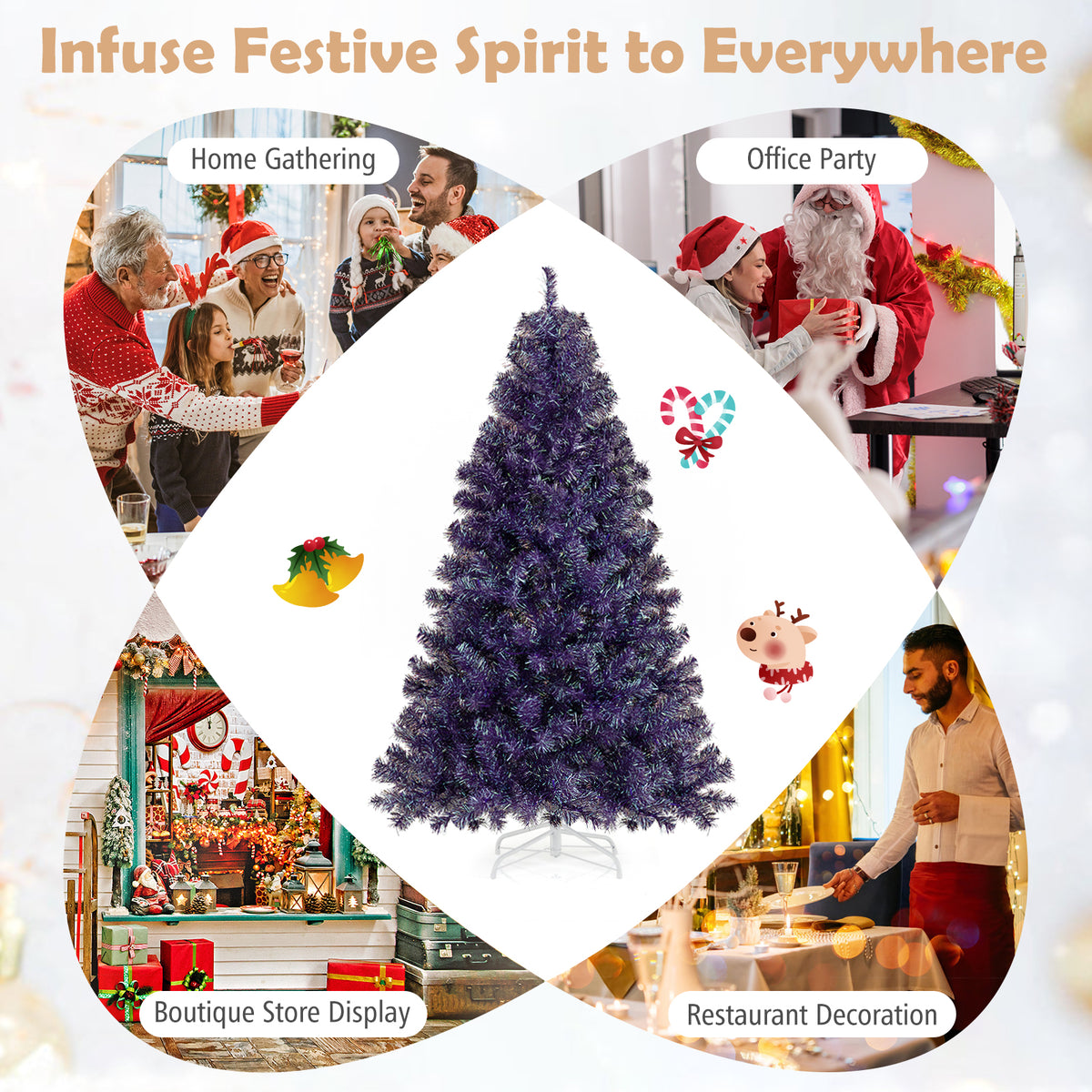 Deep Purple Artificial Christmas Tree with Warm White LED Lights - 6 ft