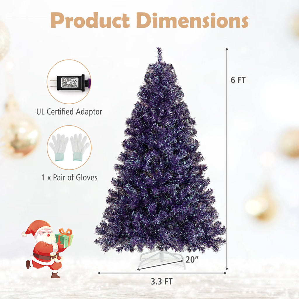 Deep Purple Artificial Christmas Tree with Warm White LED Lights - 6 ft