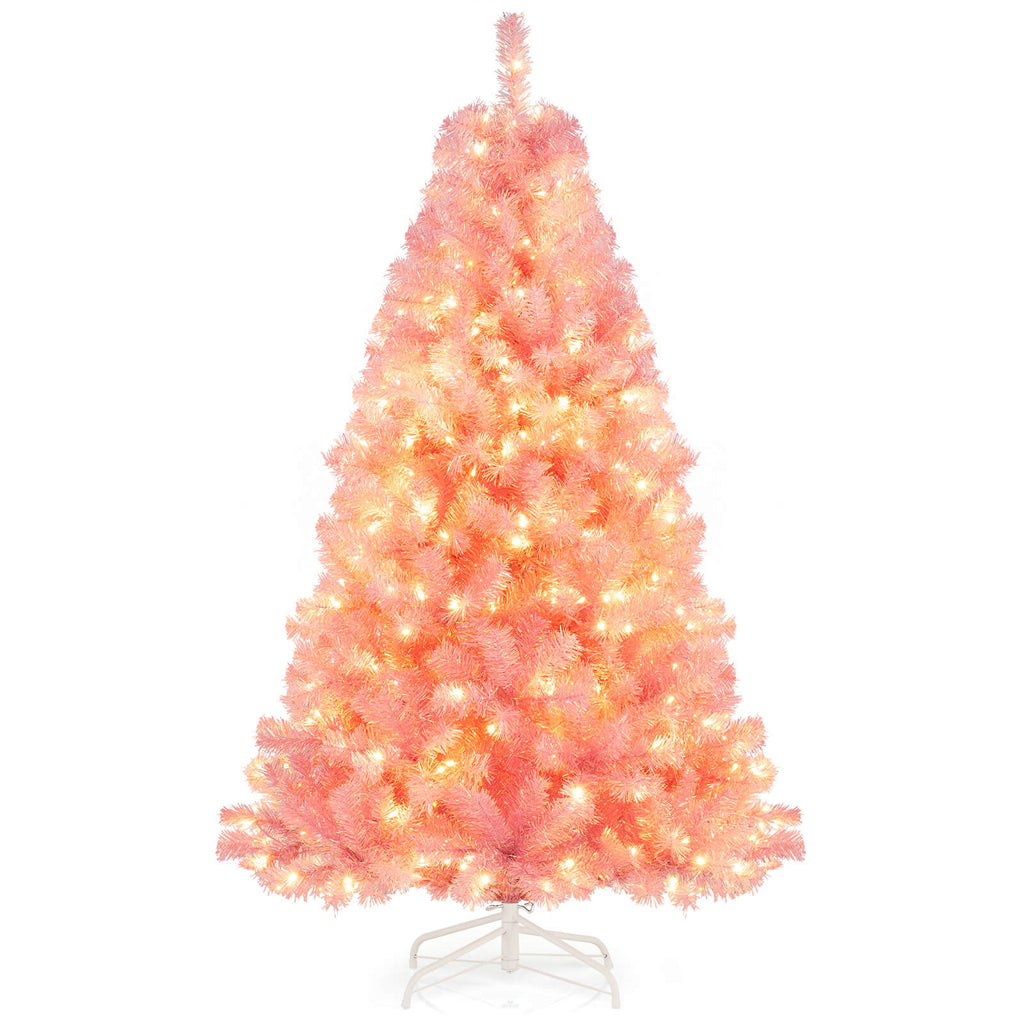 Pink 6 ft Pre-Lit Tinsel Christmas Tree with Lush Branch Tips & LED Lights